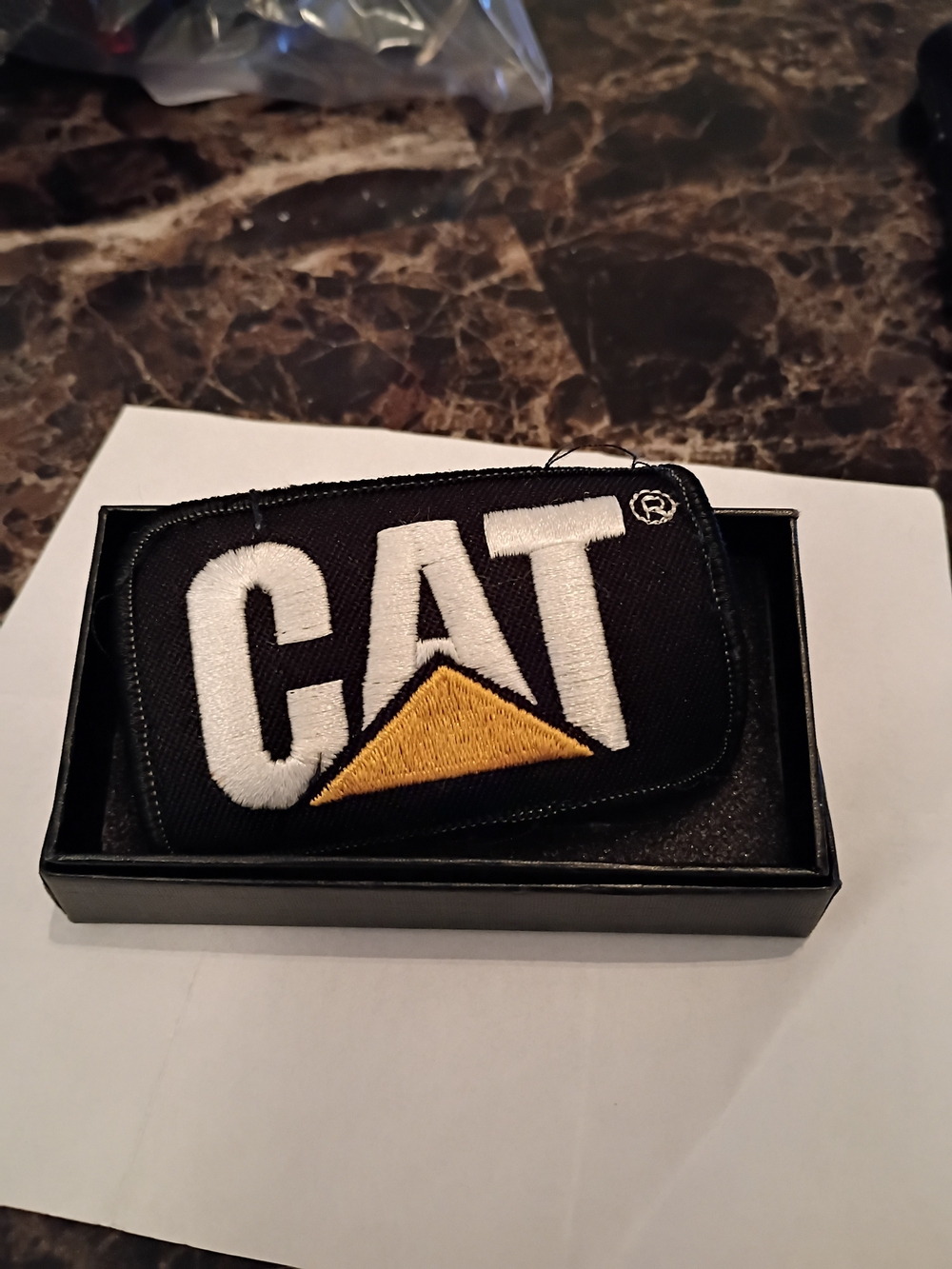 Caterpillar Black Patch with White Logo and Yellow Triangle
